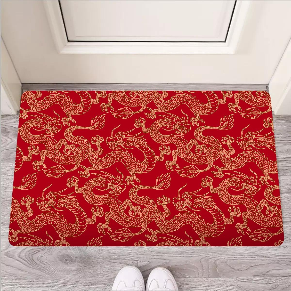Red Oriental Chinese Dragon Door Mat-grizzshop