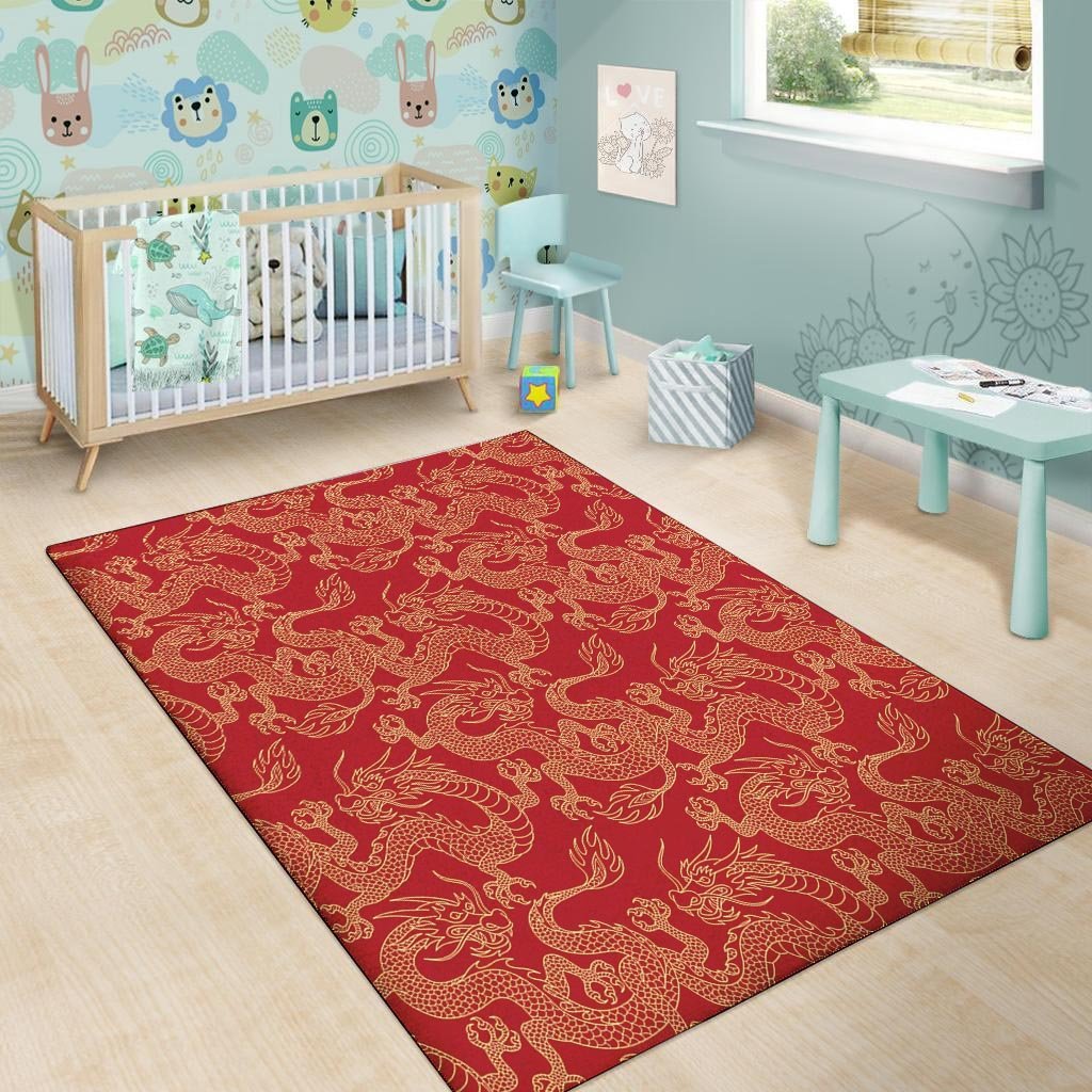 Red Oriental Chinese Dragon Floor Mat-grizzshop