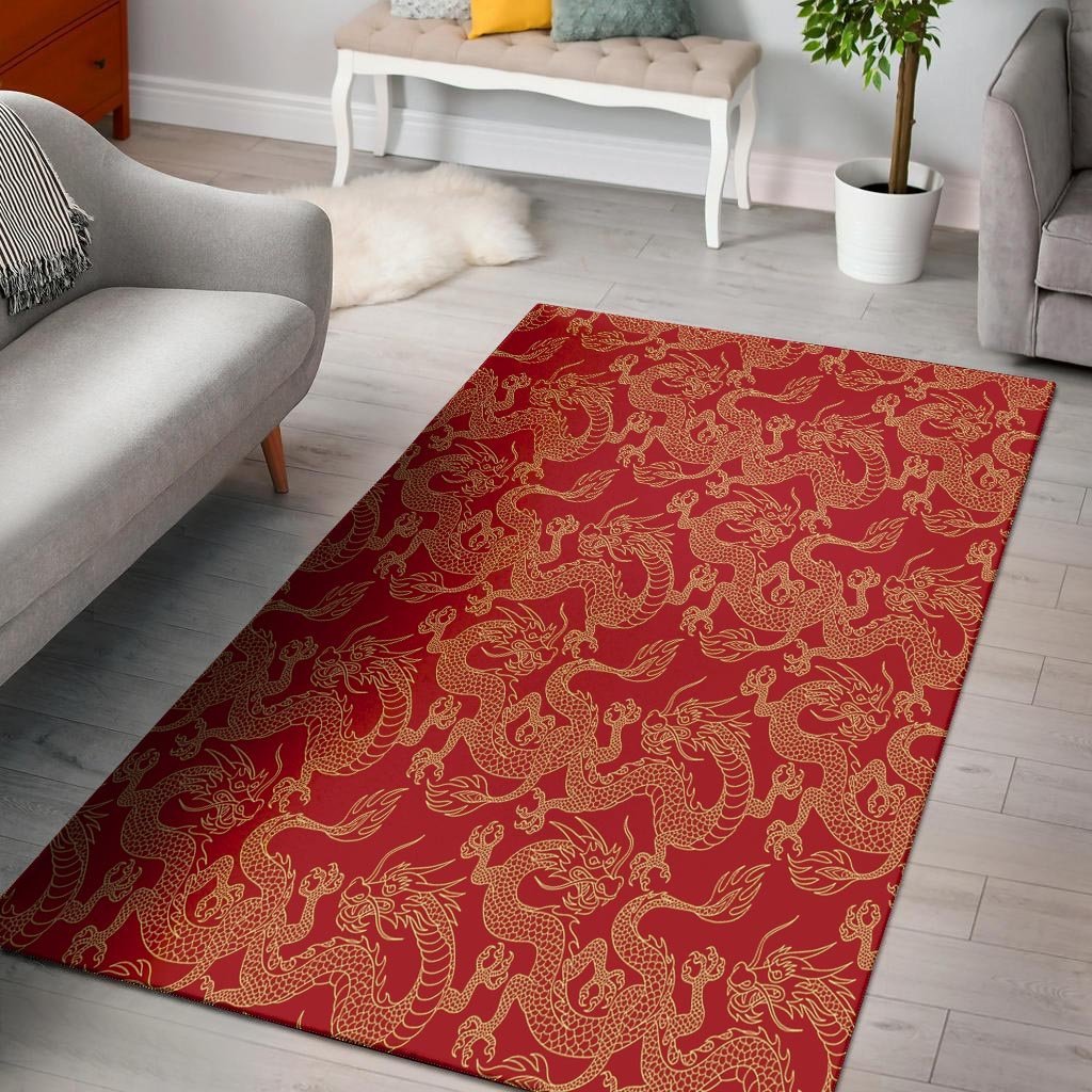 Red Oriental Chinese Dragon Floor Mat-grizzshop