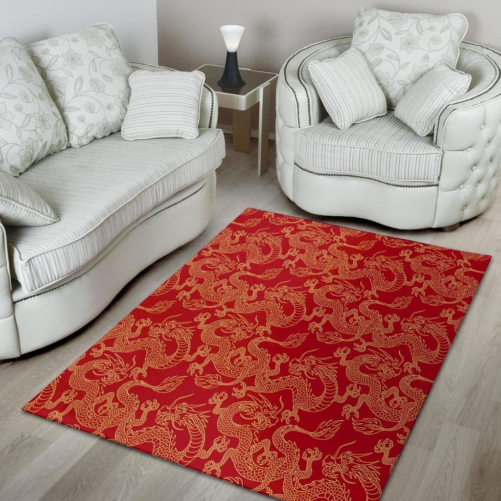 Red Oriental Chinese Dragon Floor Mat-grizzshop