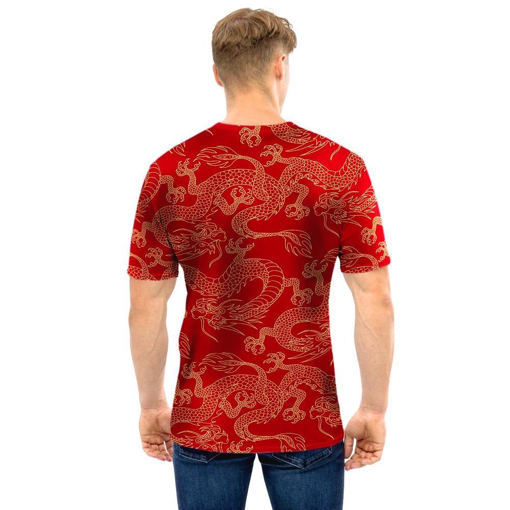 Red Oriental Chinese Dragon Men T Shirt-grizzshop