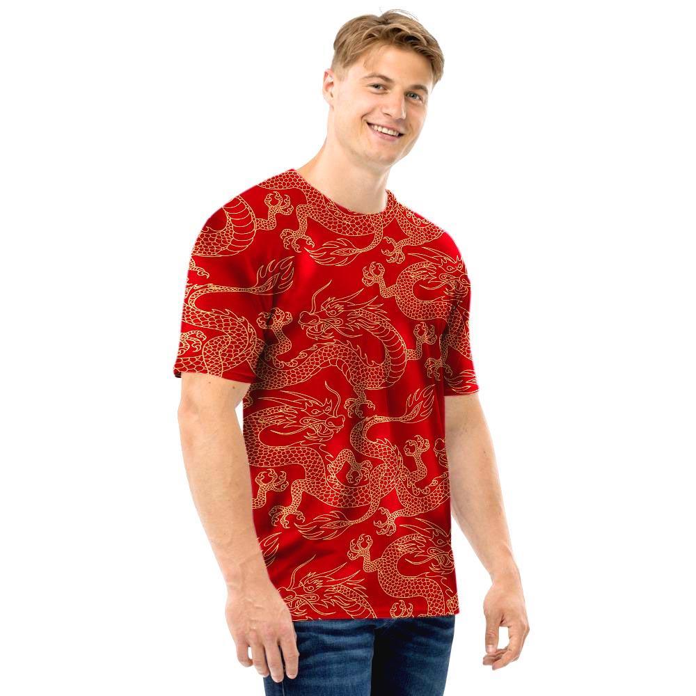 Red Oriental Chinese Dragon Men T Shirt-grizzshop