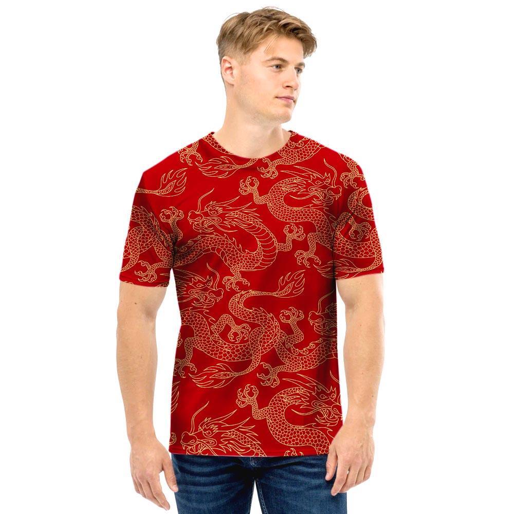 Red Oriental Chinese Dragon Men T Shirt-grizzshop