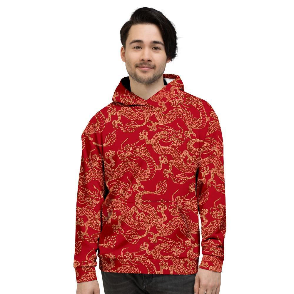 Red Oriental Chinese Dragon Men's Hoodie-grizzshop