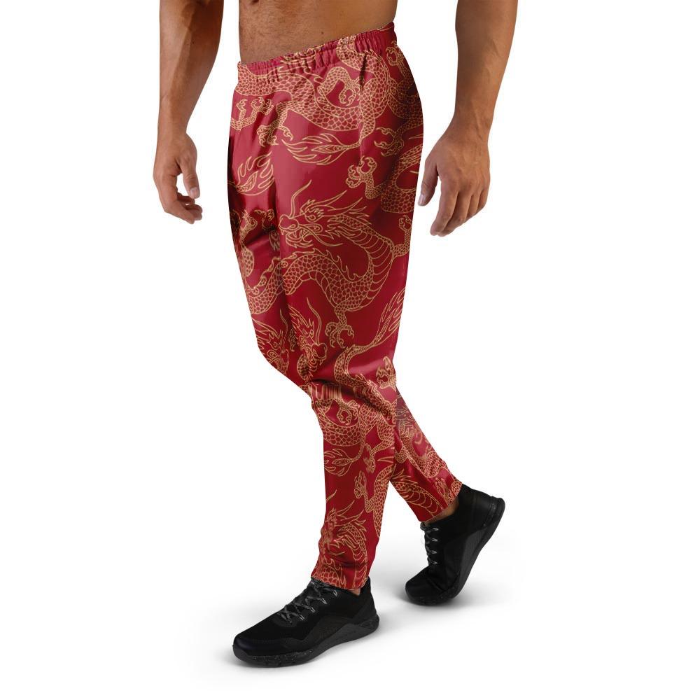 Red Oriental Chinese Dragon Men's Joggers-grizzshop