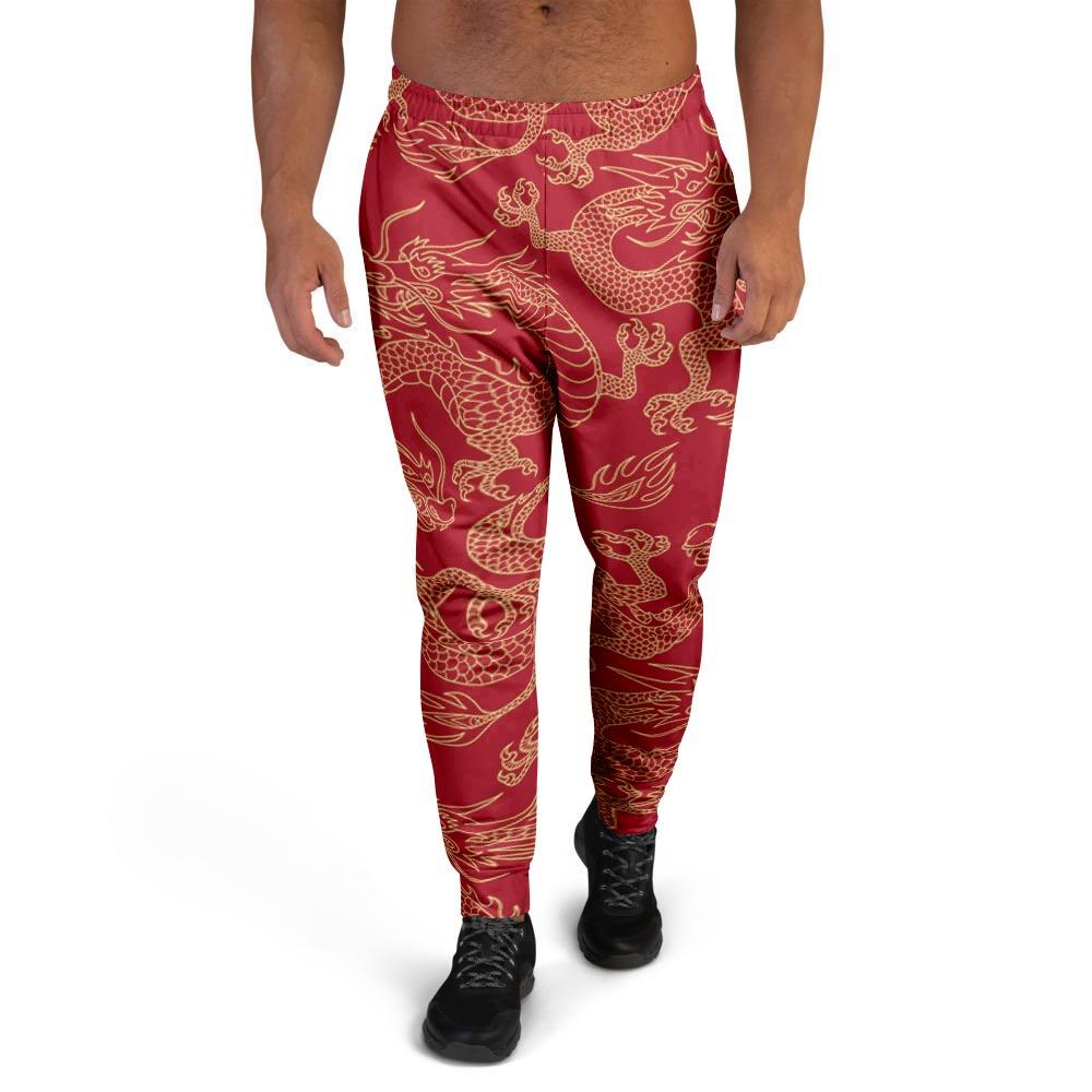 Red Oriental Chinese Dragon Men's Joggers-grizzshop