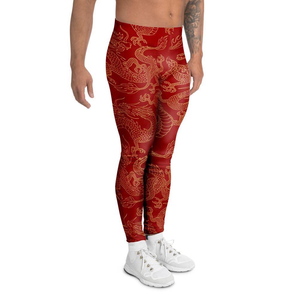 Red Oriental Chinese Dragon Men's Leggings-grizzshop