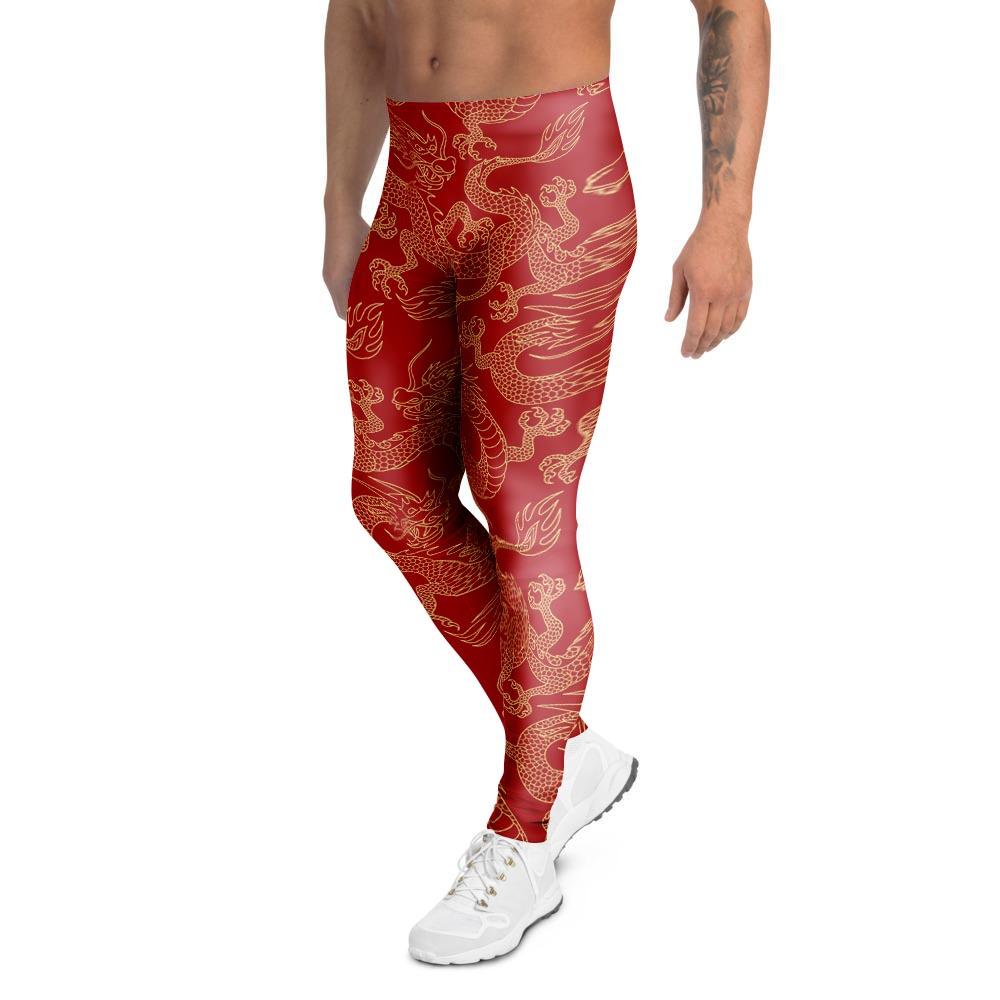 Red Oriental Chinese Dragon Men's Leggings-grizzshop