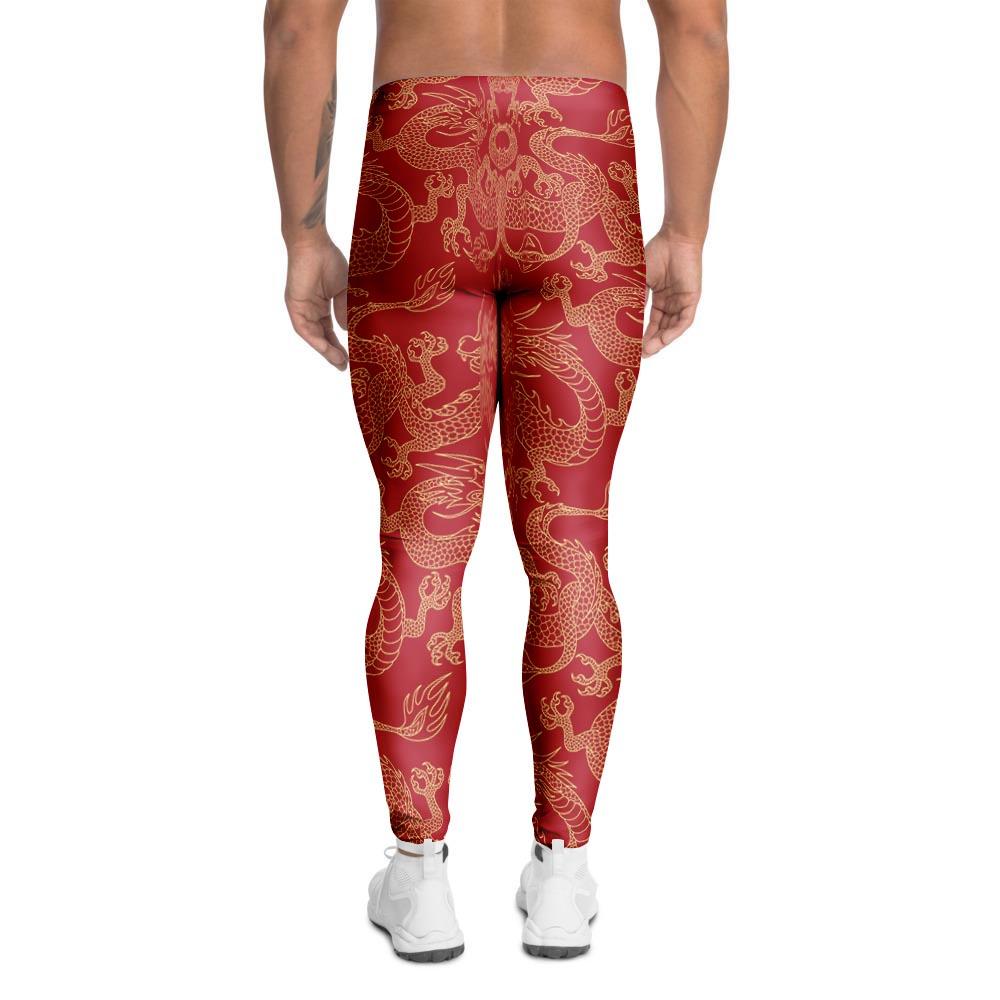 Red Oriental Chinese Dragon Men's Leggings-grizzshop