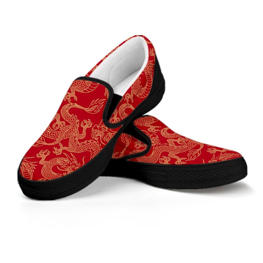 Red Oriental Chinese Dragon Men's Slip On Sneakers-grizzshop