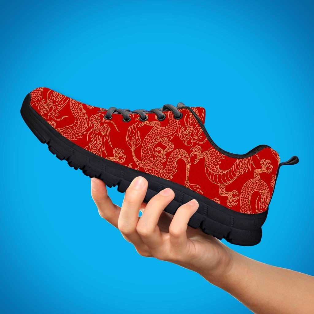 Red Oriental Chinese Dragon Men's Sneakers-grizzshop