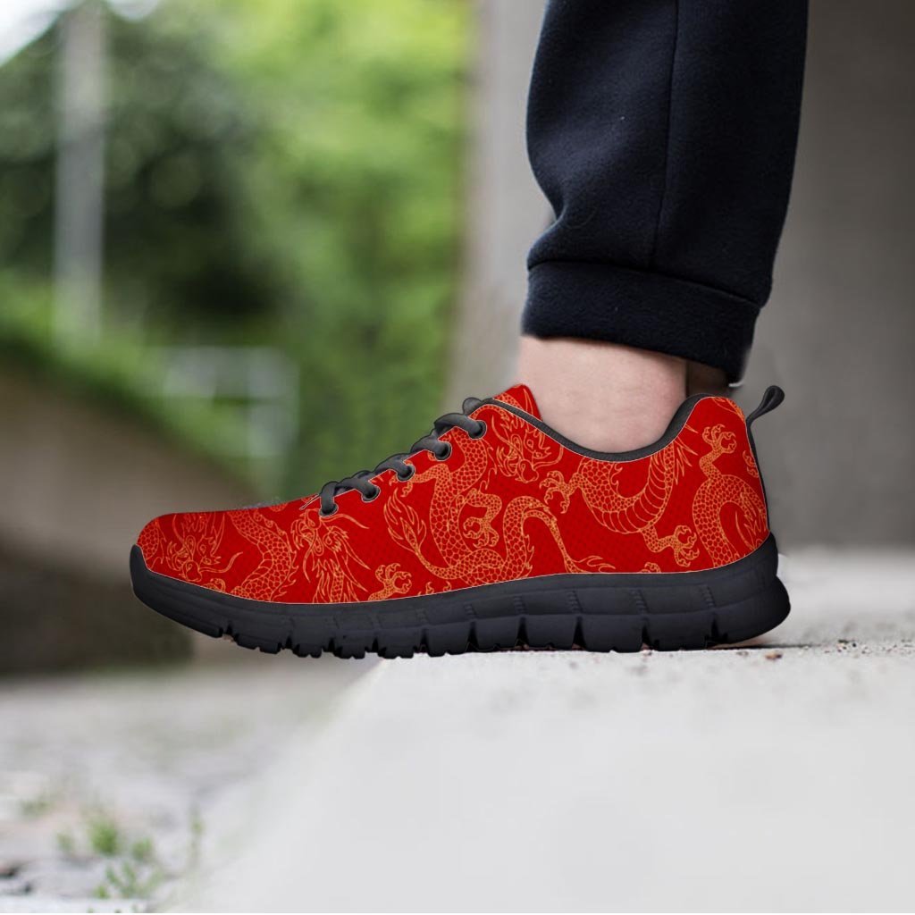 Red Oriental Chinese Dragon Men's Sneakers-grizzshop