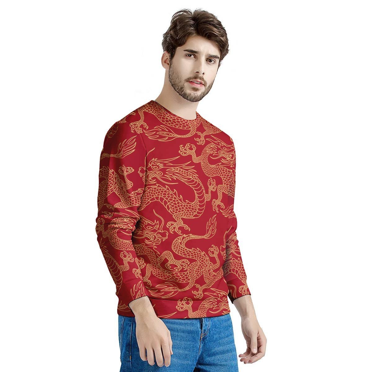 Red Oriental Chinese Dragon Men's Sweatshirt-grizzshop