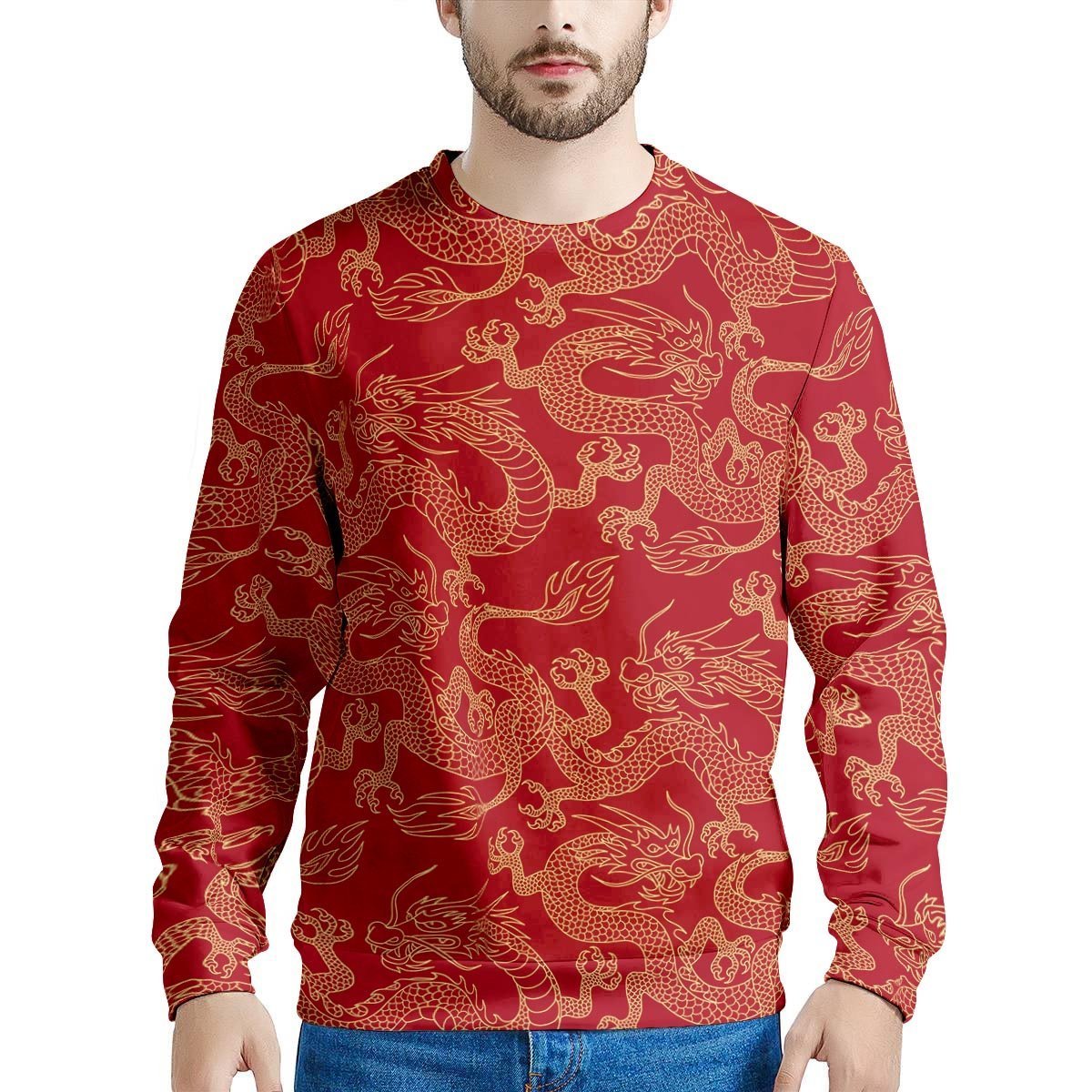 Red Oriental Chinese Dragon Men's Sweatshirt-grizzshop