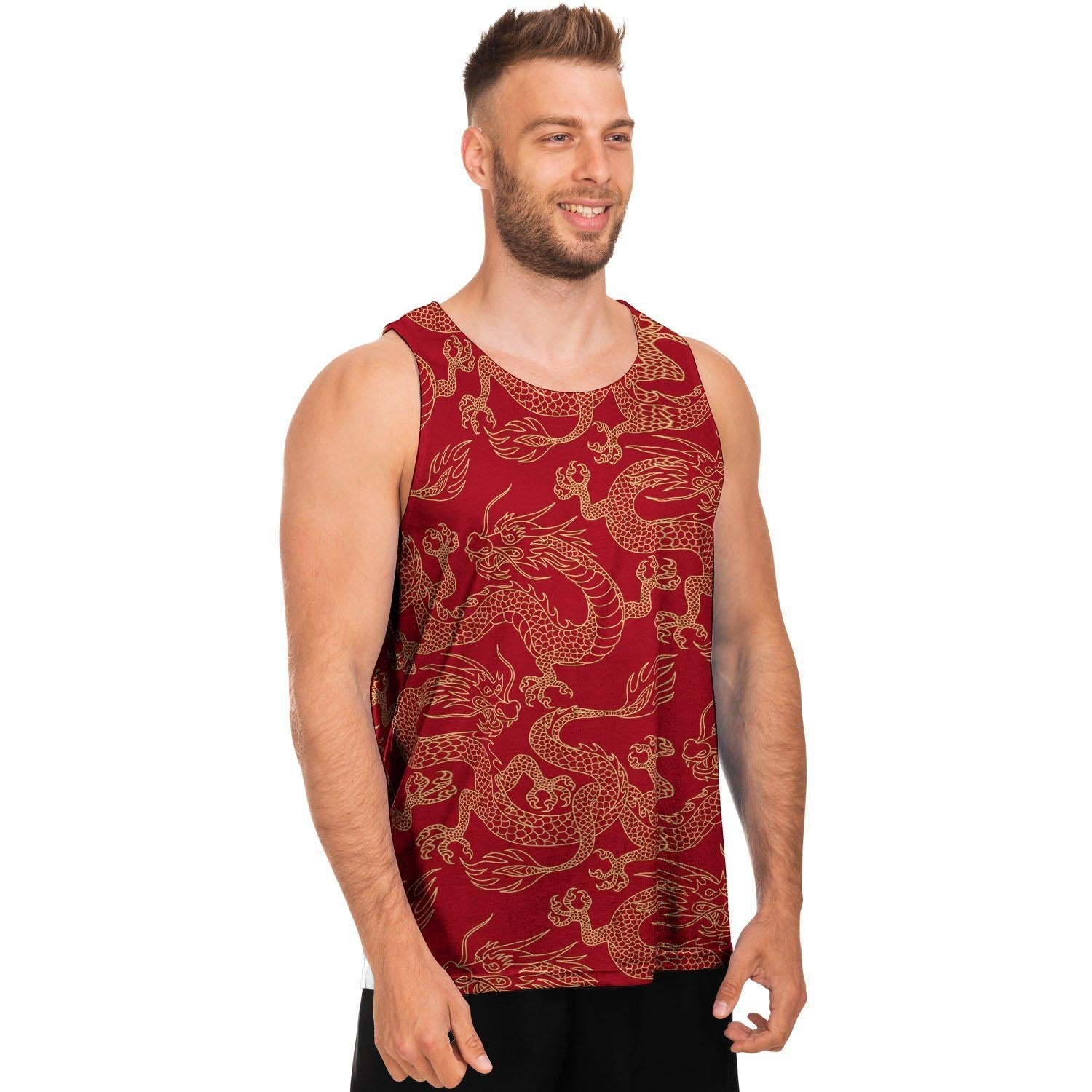 Red Oriental Chinese Dragon Men's Tank Tops-grizzshop