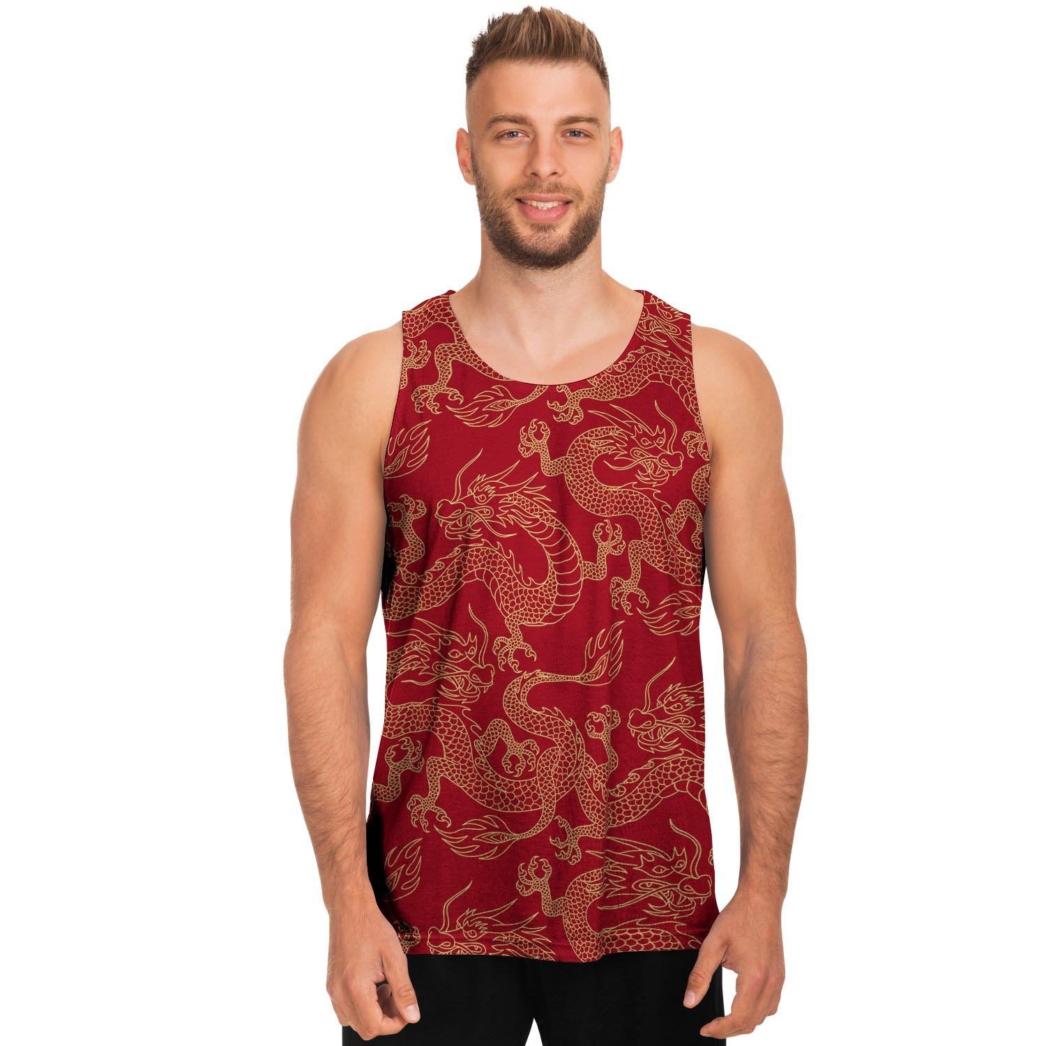 Red Oriental Chinese Dragon Men's Tank Tops-grizzshop