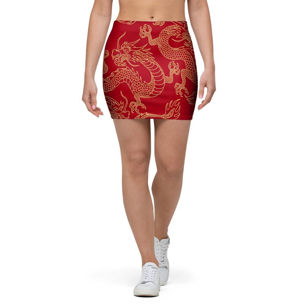 Red Oriental Chinese Dragon Mini Skirt-grizzshop