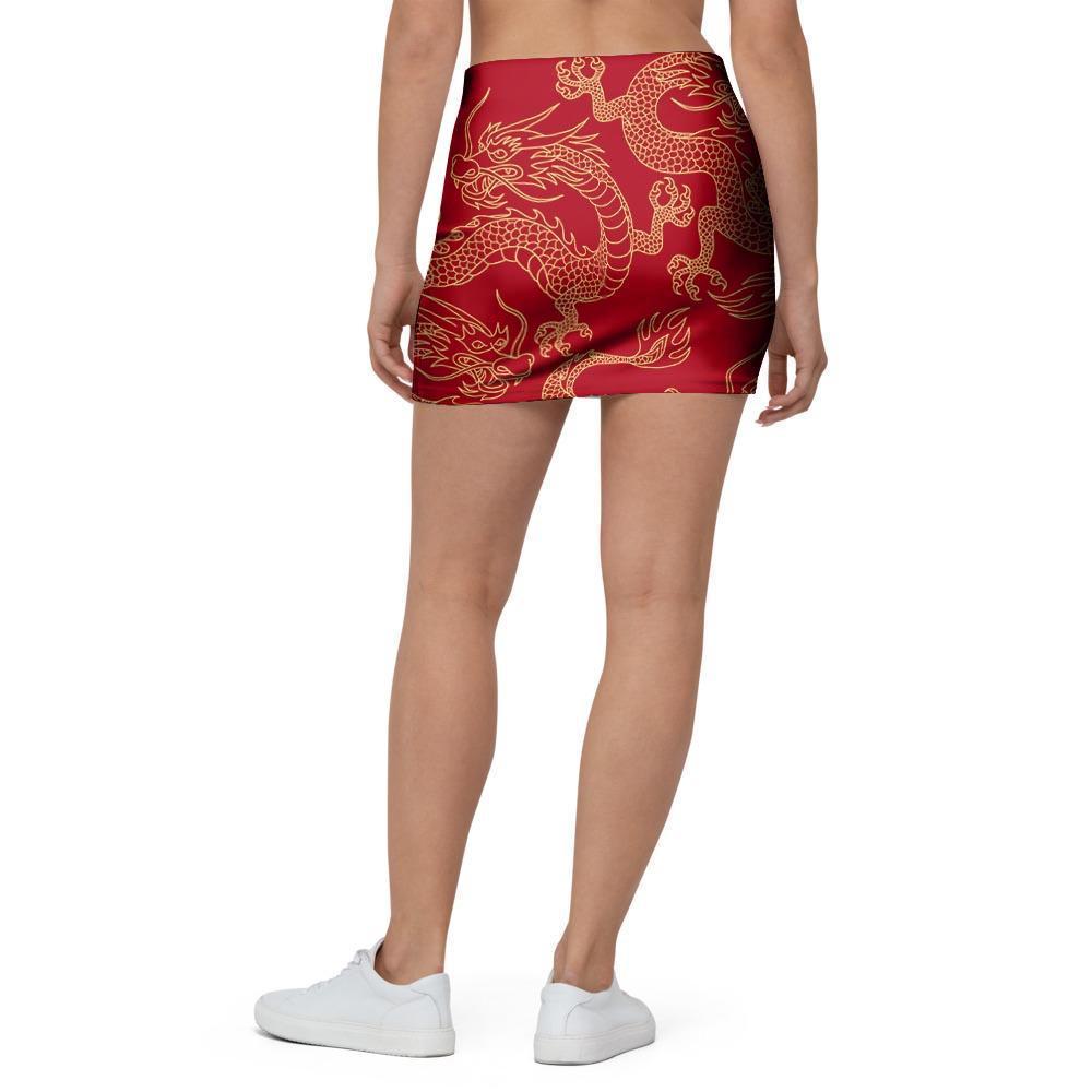 Red Oriental Chinese Dragon Mini Skirt-grizzshop