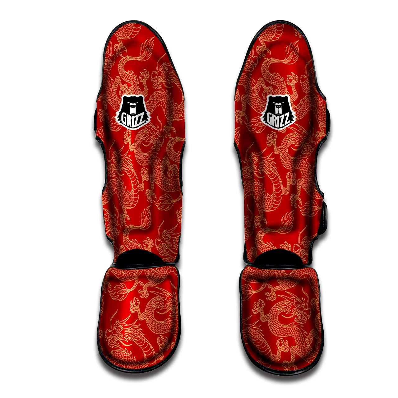 Red Oriental Chinese Dragon Muay Thai Shin Guard-grizzshop