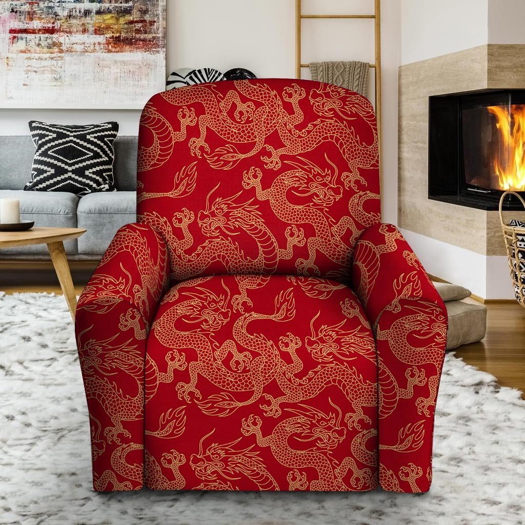 Red Oriental Chinese Dragon Recliner Cover-grizzshop