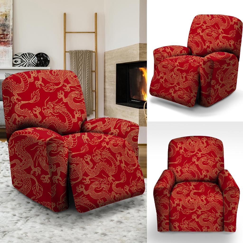 Red Oriental Chinese Dragon Recliner Cover-grizzshop