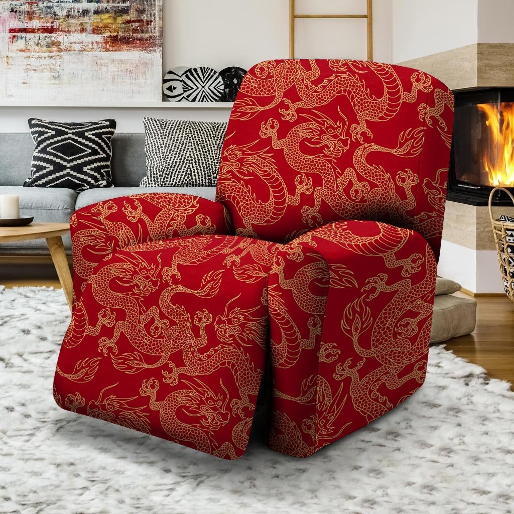 Red Oriental Chinese Dragon Recliner Cover-grizzshop