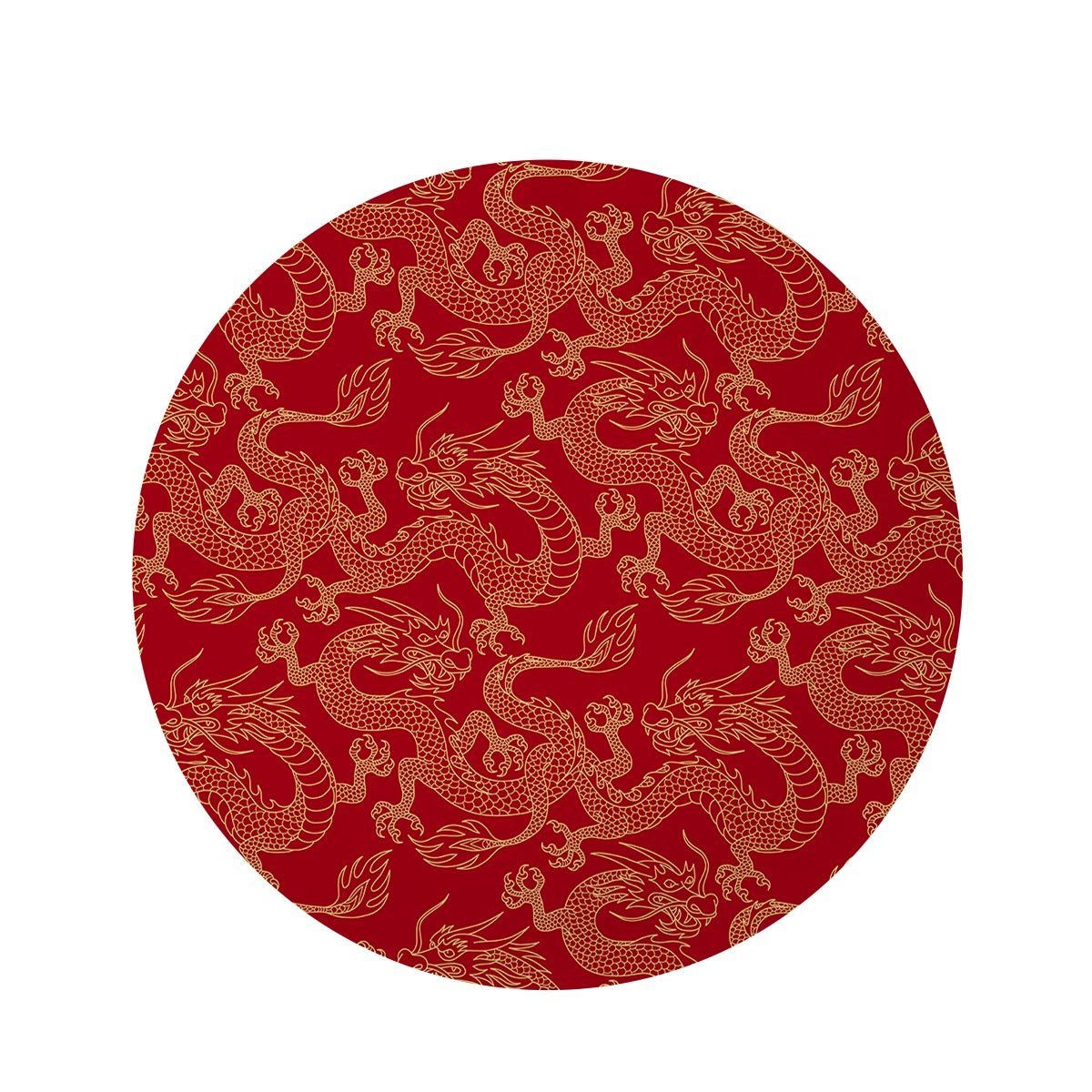 Red Oriental Chinese Dragon Round Rug-grizzshop