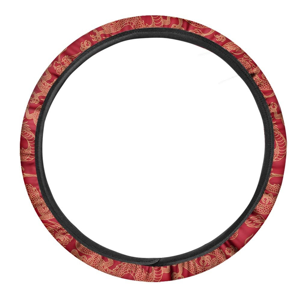 Red Oriental Chinese Dragon Steering Wheel Cover-grizzshop