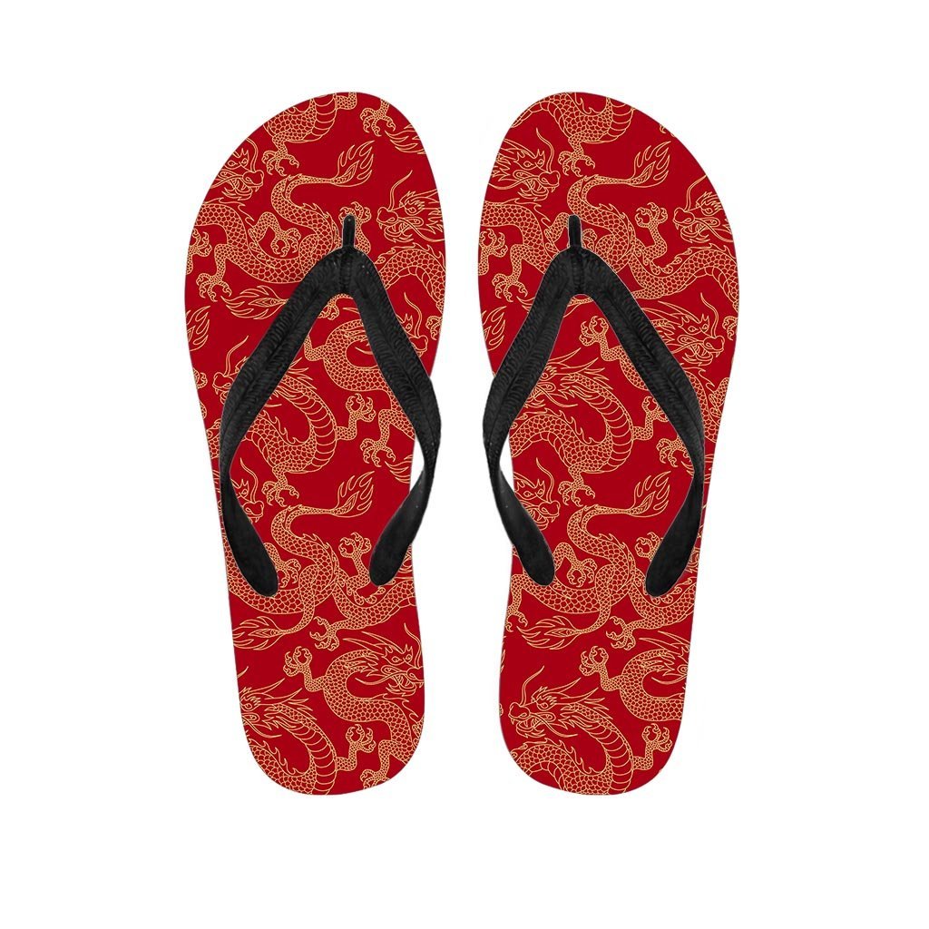 Red Oriental Chinese Dragon Women's Flip Flops-grizzshop