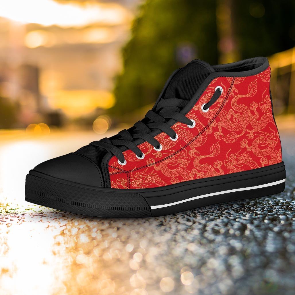 Red Oriental Chinese Dragon Women's High Top Shoes-grizzshop
