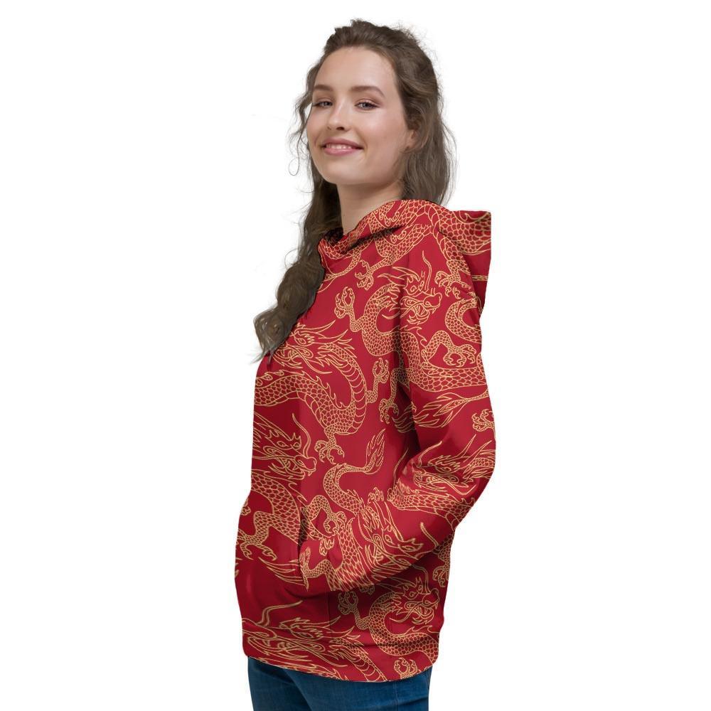 Red Oriental Chinese Dragon Women's Hoodie-grizzshop