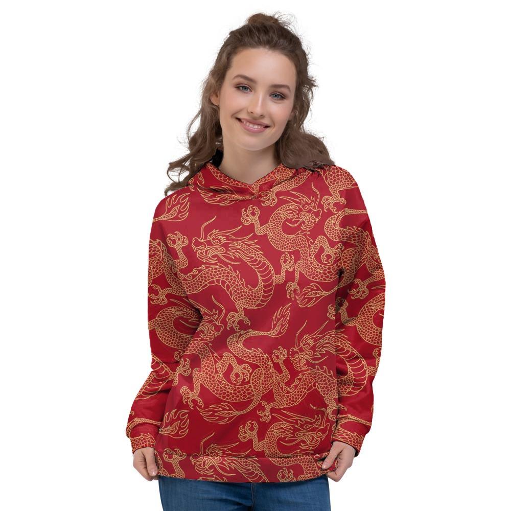 Red Oriental Chinese Dragon Women's Hoodie-grizzshop