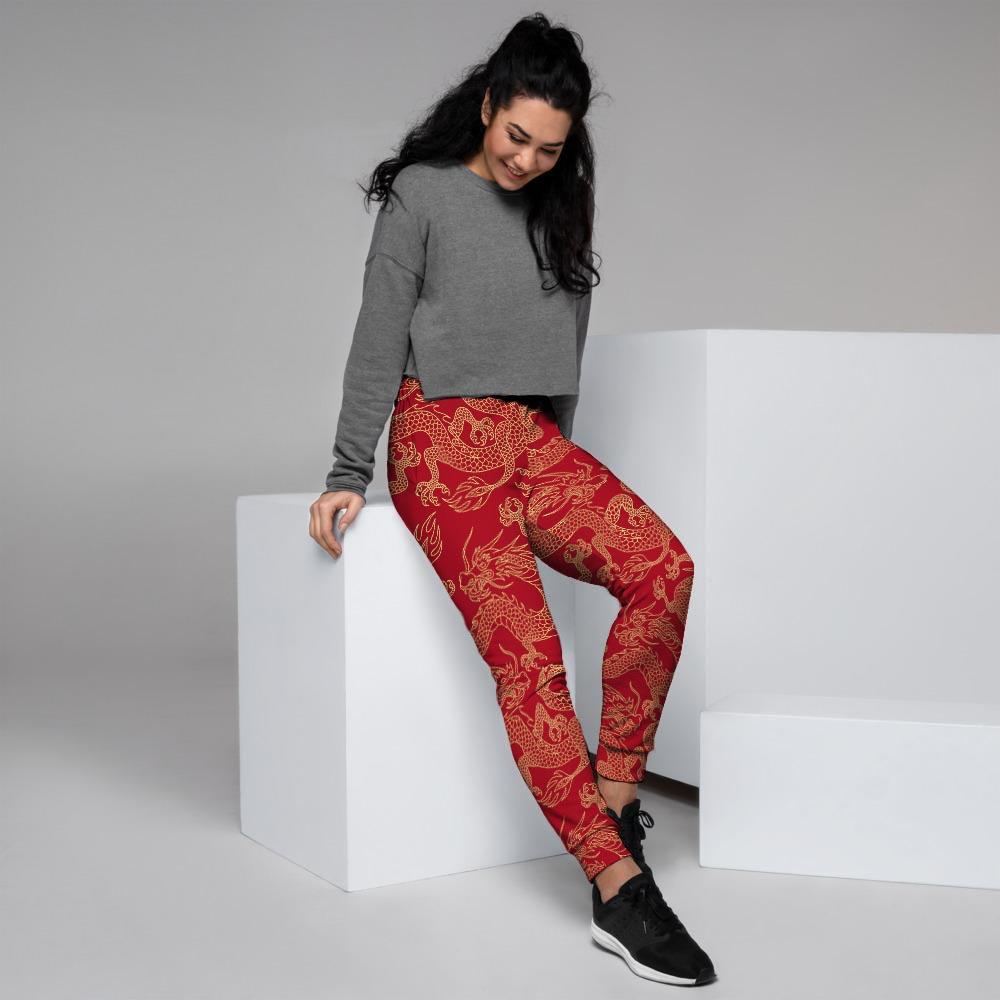 Red Oriental Chinese Dragon Women's Joggers-grizzshop