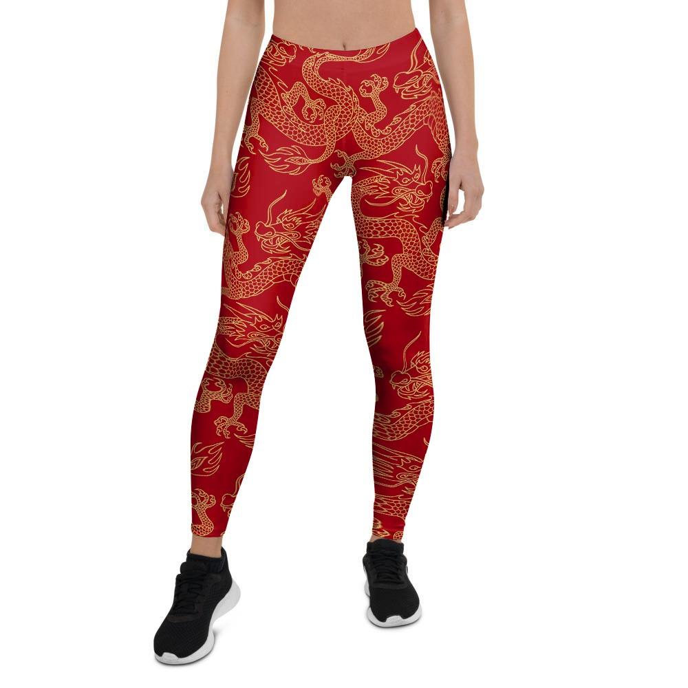 Red Oriental Chinese Dragon Women's Leggings-grizzshop