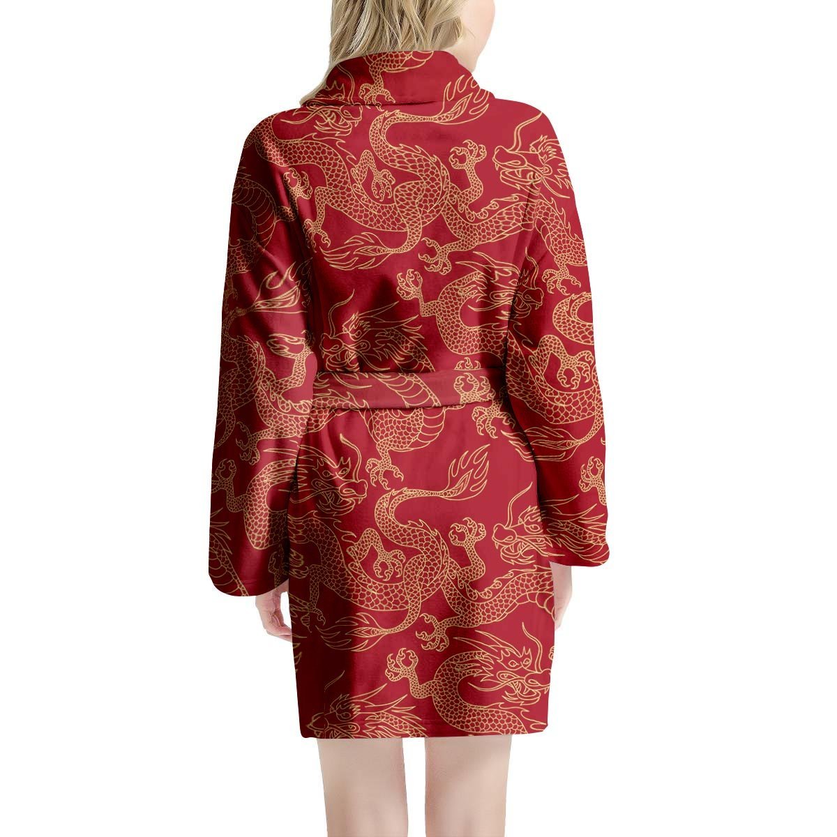 Red Oriental Chinese Dragon Women's Robe-grizzshop