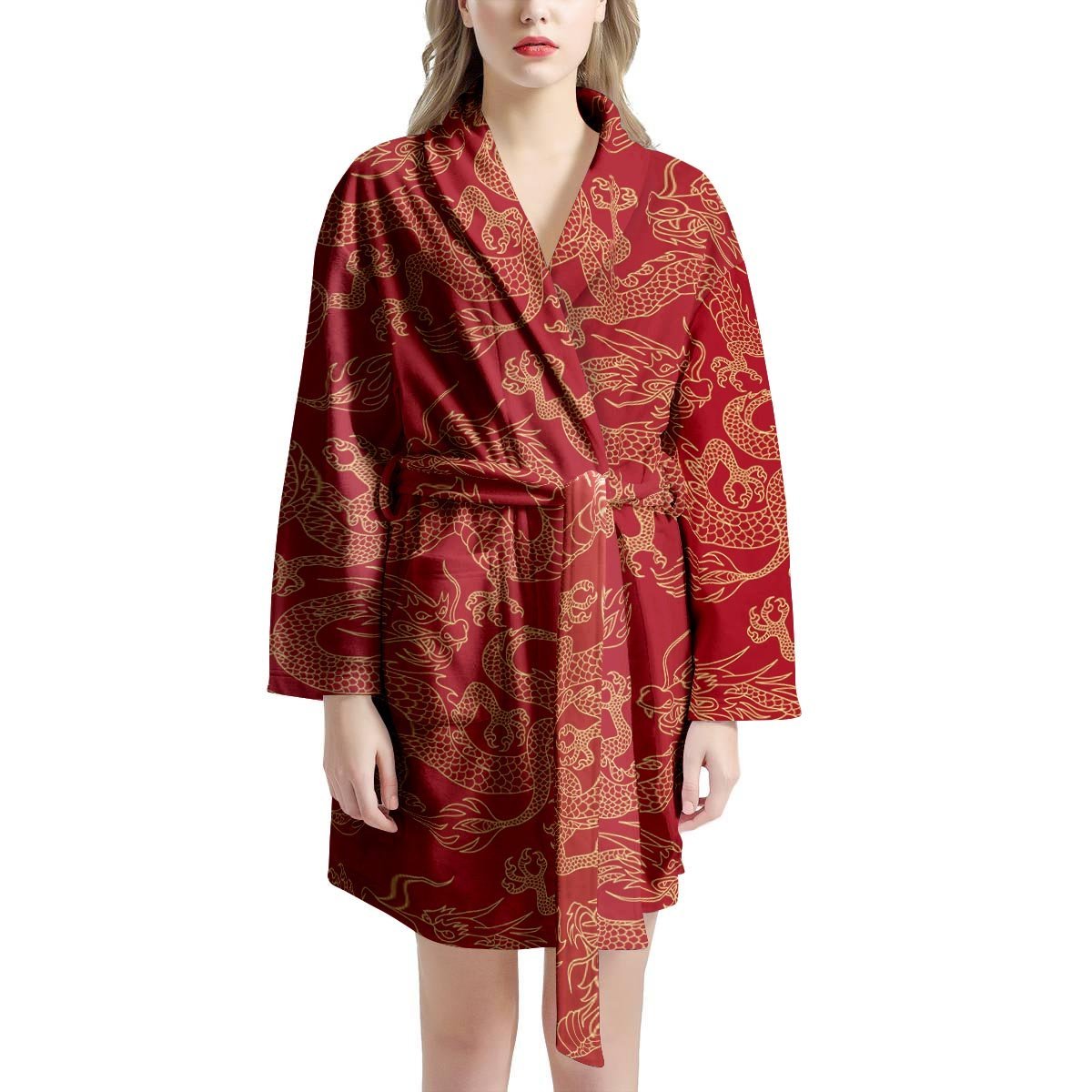 Red Oriental Chinese Dragon Women's Robe-grizzshop