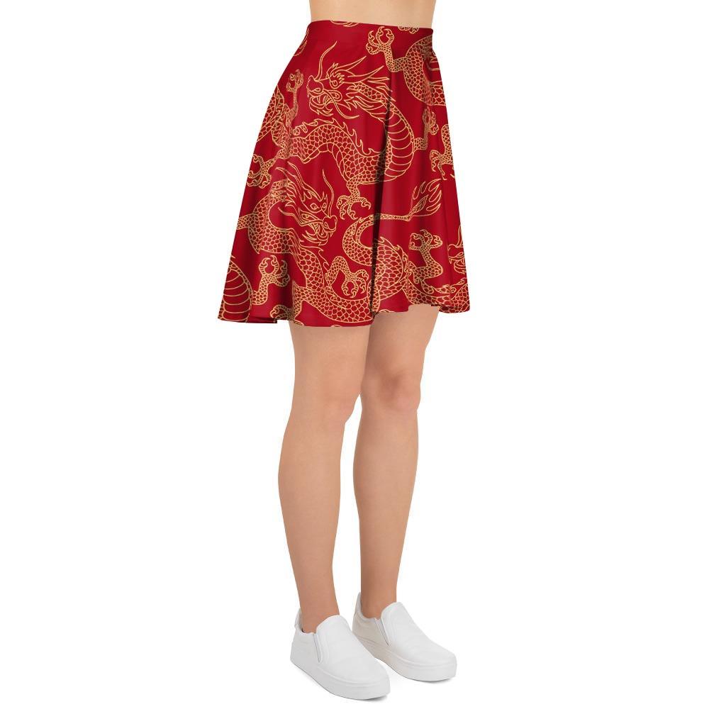 Red Oriental Chinese Dragon Women's Skirt-grizzshop