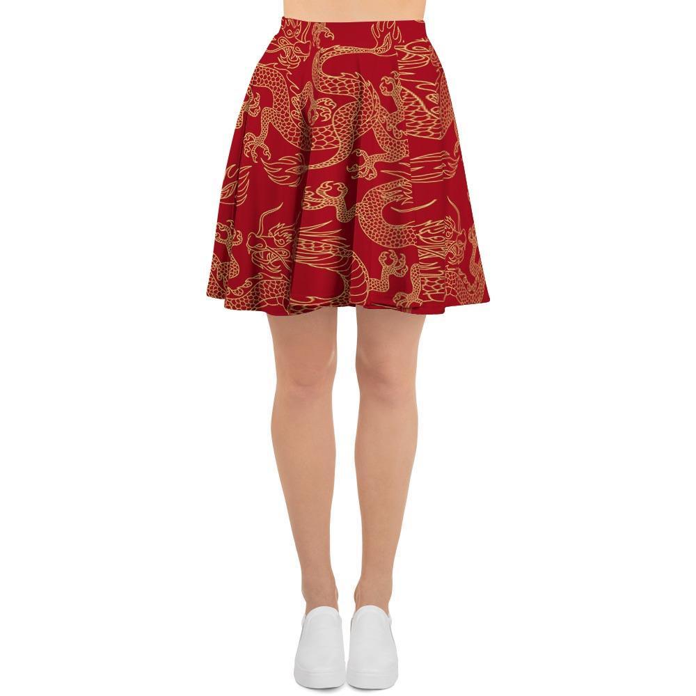 Red Oriental Chinese Dragon Women's Skirt-grizzshop