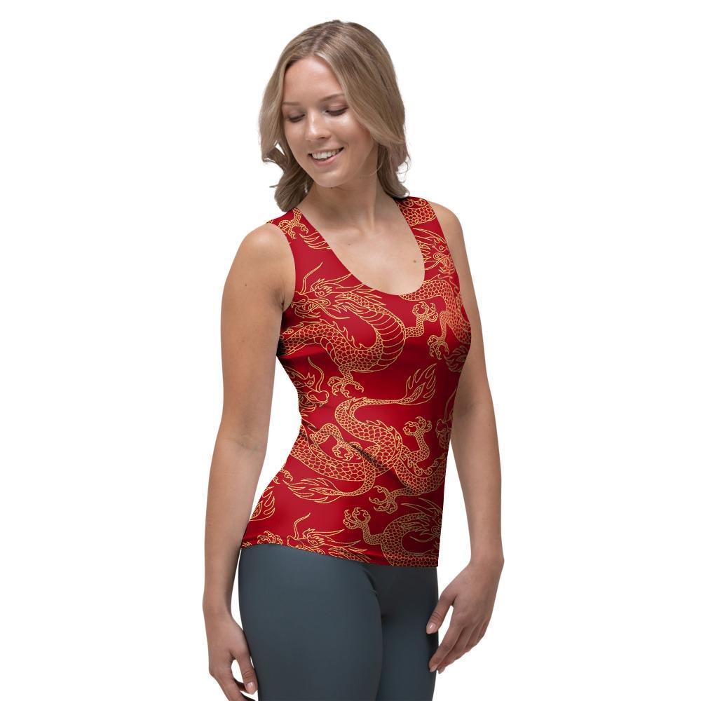 Red Oriental Chinese Dragon Women's Tank Top-grizzshop