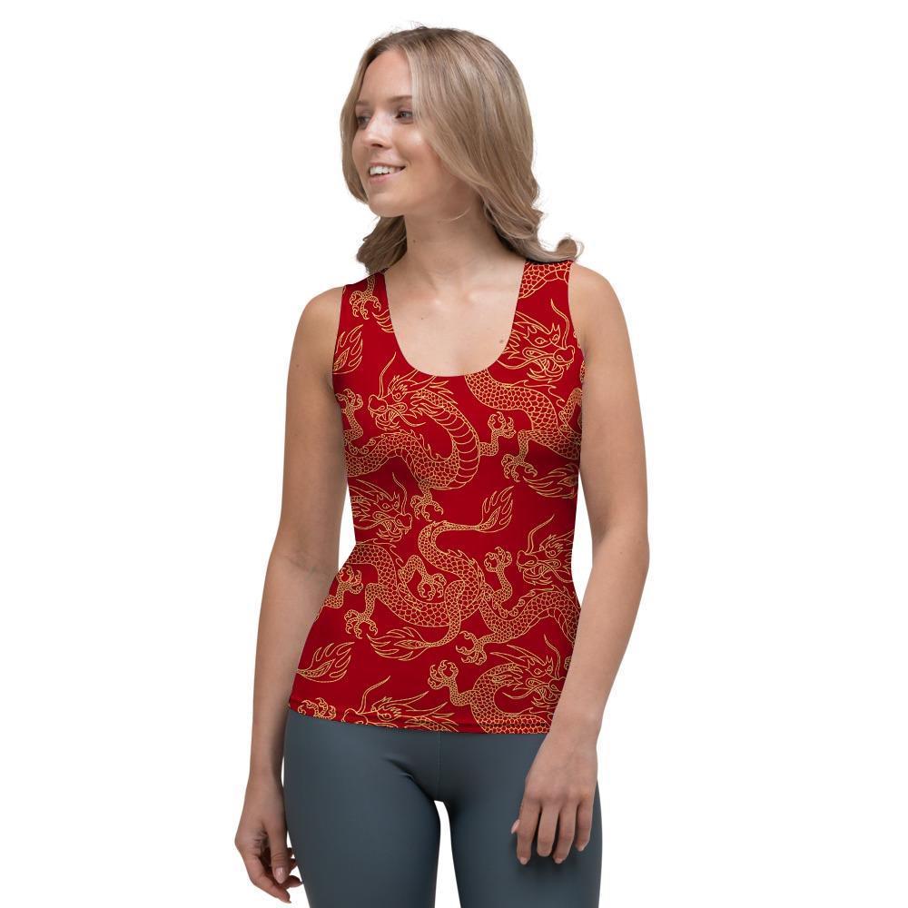 Red Oriental Chinese Dragon Women's Tank Top-grizzshop