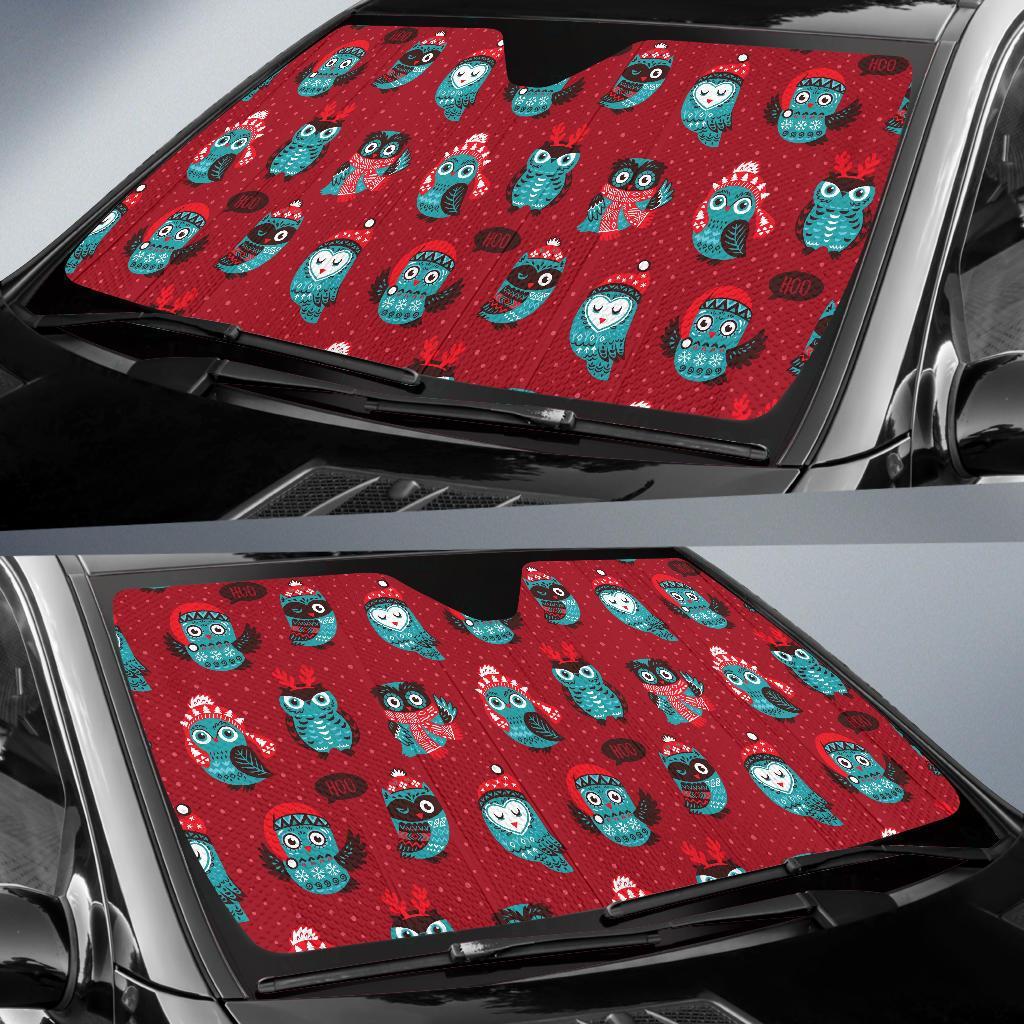 Red Owl Christmas Pattern Print Car Sun Shade-grizzshop