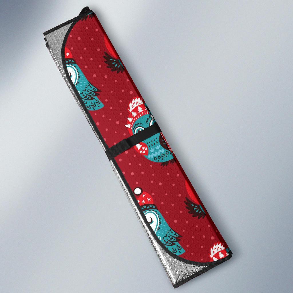 Red Owl Christmas Pattern Print Car Sun Shade-grizzshop
