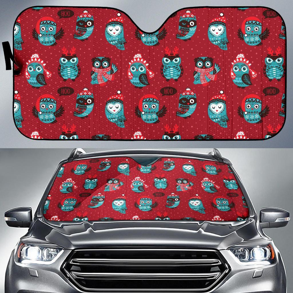 Red Owl Christmas Pattern Print Car Sun Shade-grizzshop