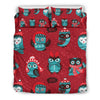 Red Owl Christmas Pattern Print Duvet Cover Bedding Set-grizzshop