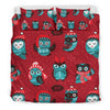 Red Owl Christmas Pattern Print Duvet Cover Bedding Set-grizzshop