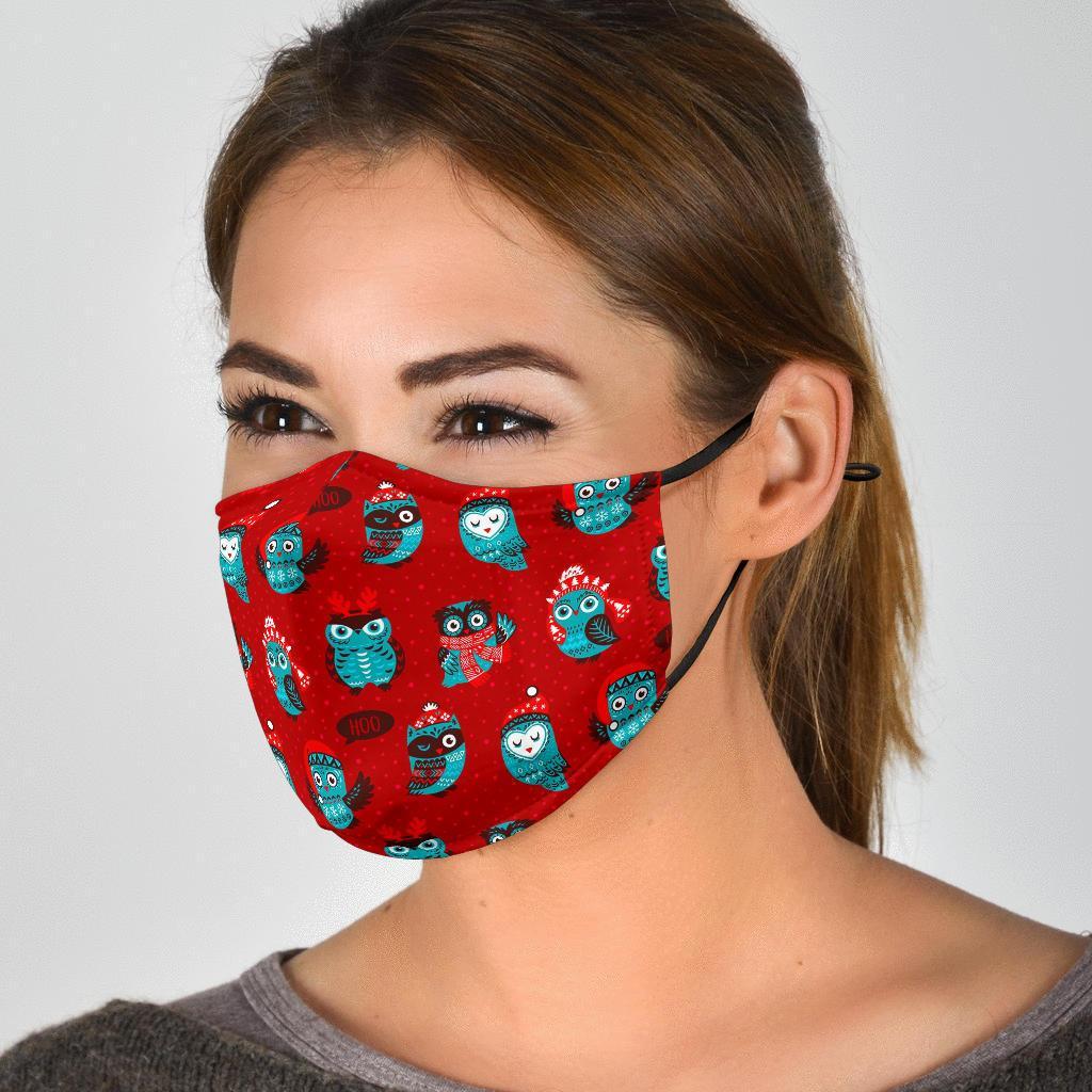 Red Owl Christmas Pattern Print Face Mask-grizzshop