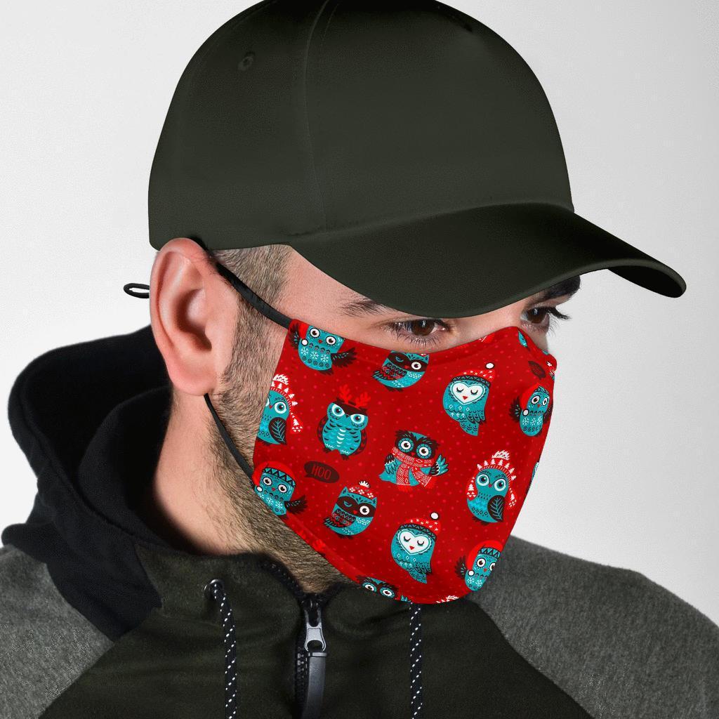 Red Owl Christmas Pattern Print Face Mask-grizzshop