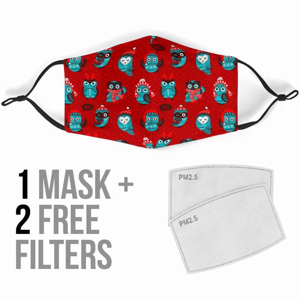 Red Owl Christmas Pattern Print Face Mask-grizzshop