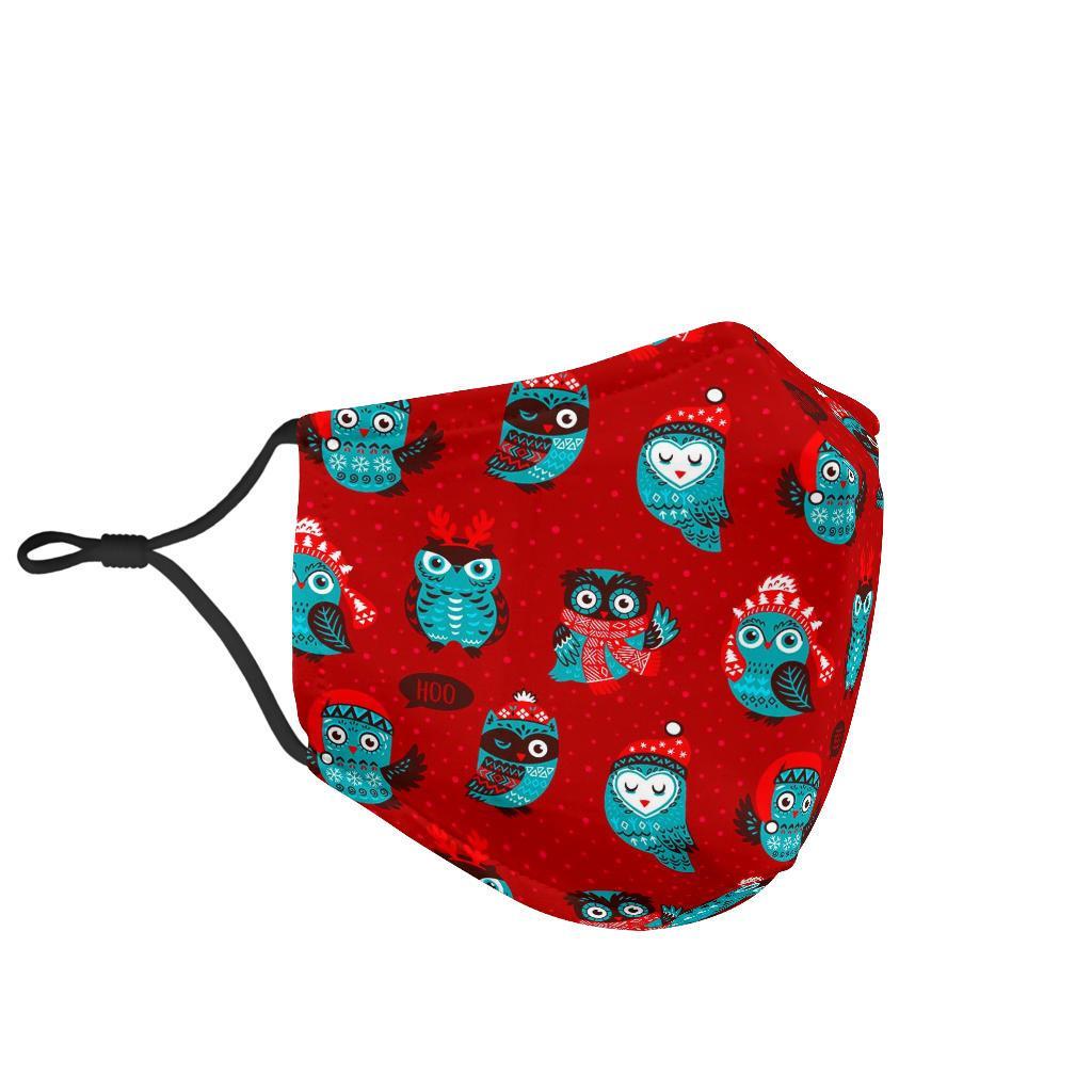 Red Owl Christmas Pattern Print Face Mask-grizzshop