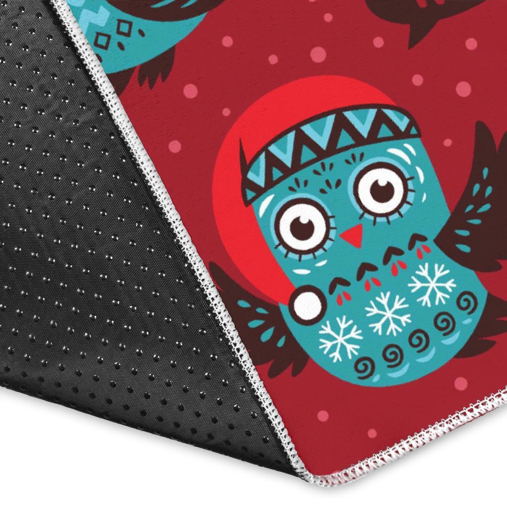 Red Owl Christmas Pattern Print Floor Mat-grizzshop